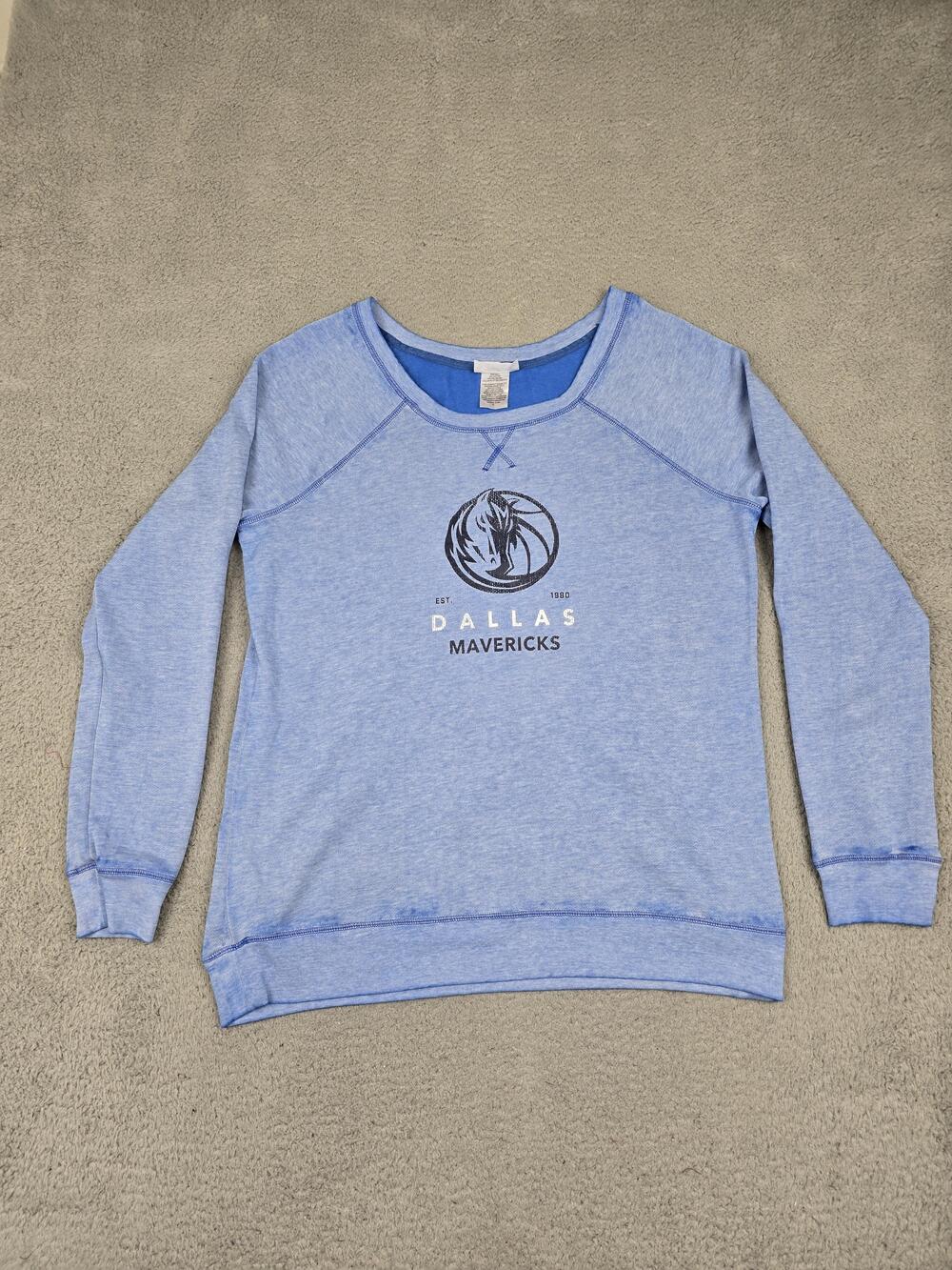 Dallas Mavericks Sweater Womens XL Blue NBA Basketball Pullover Crewneck Raglan